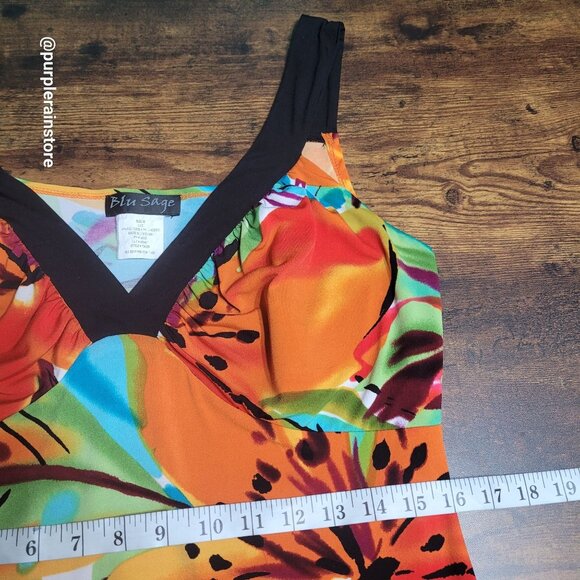 Vtg Blu Sage Floral Tropical Slip Dress M Stretch Beach Resort Vacation 90's Y2K - Picture 8 of 10